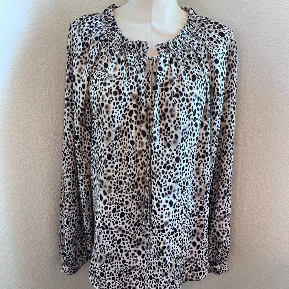 A New Day Black white print long sleeve loose fit womens blouse XL top
